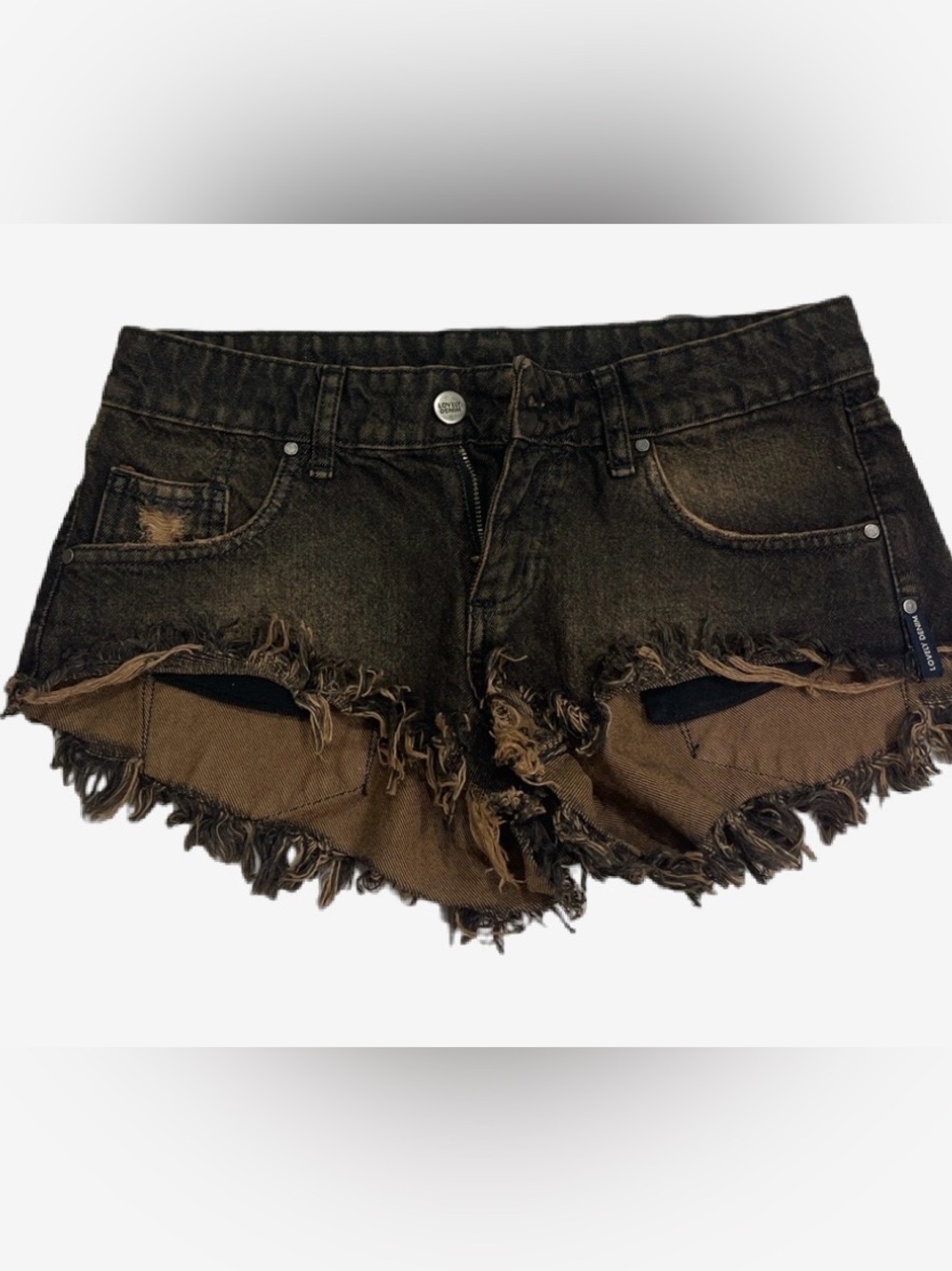 Distressed Frayed Hem Jean Shorts - Brown Wash
